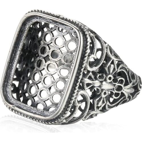 Ring Setting for 14x18mm Rectangle Cabochons Ring Blank Thai Sterling Silver Adjustable Band Ring Base SR0003