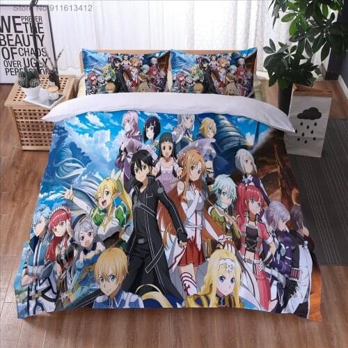 Sword Art Online Bedding Sets US/Europe/UK Size Quilt Bed Cover Duvet Cover Pillow Case 3 Pieces Sets Adult Children