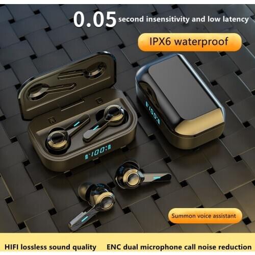 TWS Bluetooth5.0 Wireless Headphones HIFI Stereo Sports IPX6Waterproof Earphone with Microphone ENC Call Noise Canceling Headset