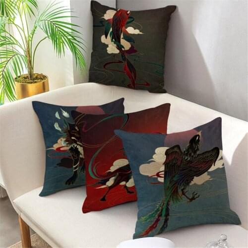 Fuwatacchi Cartoon Cushion Cover Japan Style Horse Bird Ethnic Decorative Throw Pillow Case Home Decor for Living Room Sofa Car