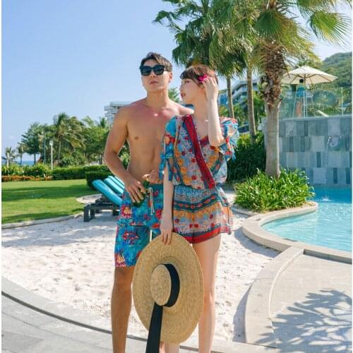 New Couple Swimsuits Women 1-Piece Sexy Two-Piece Suit Girls Gathering Swimwear Men Beach Pants Boys Swimming Trunks Shorts