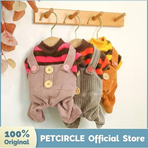 PETCIRCLE Dog Puppy Clothes Buttoned Striped Overalls Pet Cat Fit Small Dog Spring & Autumn Pet Cute Costume Dog Cloth Dog Coat