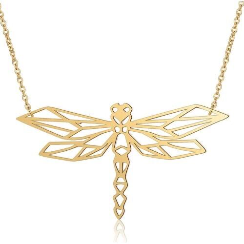 Fashion Dragonfly Stainless Steel Necklace Titanium Steel Jewelry Animal Dragonfly Pendant Necklace Wholesale