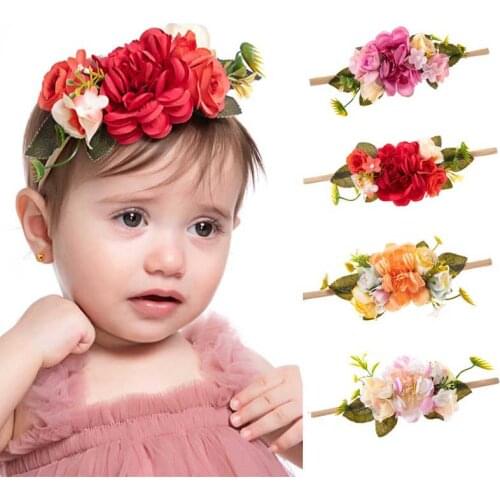 Pastoral Child Hairband Infant Baby Pearl Artificial Flower Headbands Nylon Headband Princess Hair Accessories Baby Photo Props