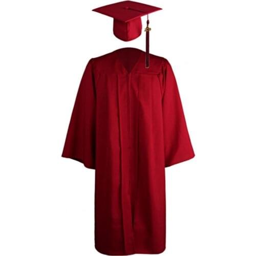 Adult Graduation Gown Solid Color Zipper Closure Unisex Plus size V Neck Pleated Robe Hat Set University Academic Dress
