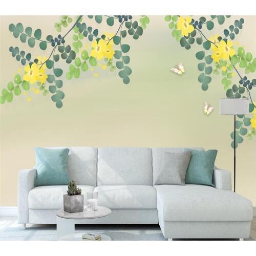 Custom wallpaper Fashionable and simple yellow flowers and rattan background wall