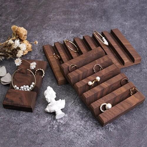 Rectro Dark Brown Rectangular High-end Walnut Wood Jewelry Display Stand Bracelets Earrings Organizer Storage Photo Props 1Pc