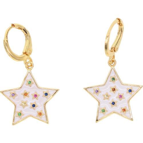 New Jewelry Gold Filled White Enamel Rainbow Cz Sparking Star Hoop Earring For Women Cute Girl Shiny Wedding Boho Hot Sale 2020