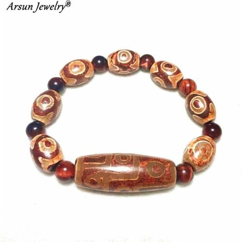 Tibet Brown Red 3 & 9 Eyes Agate DZI Bead Natural tigers eye stone Amulet Bracelet Men and Women Bracelet Free Shipping