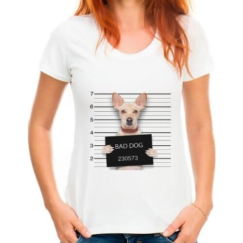 Bad evil dog Be arrested funny tshirt women 2018 summer new white casual creative t shirt femme high definition no glue print