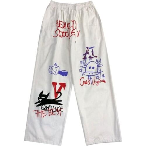 Oversized Gothic Harajuku Street Graffiti Pants Elastic Waist 100% Cotton Mens and Womens Hip Hop Skateboarding Apparel Autumn