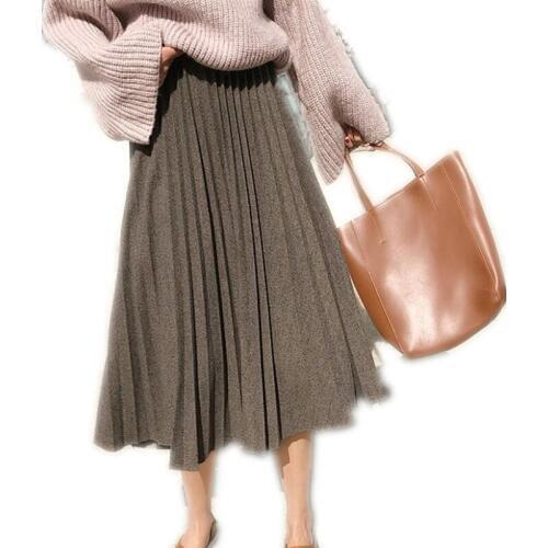 Women Autumn Winter Pleater Skirts 2019 High Elastic Waist Female Mid-Calf Skirts Casual Girls Autumn Bottom Skirts Mujer Q1161