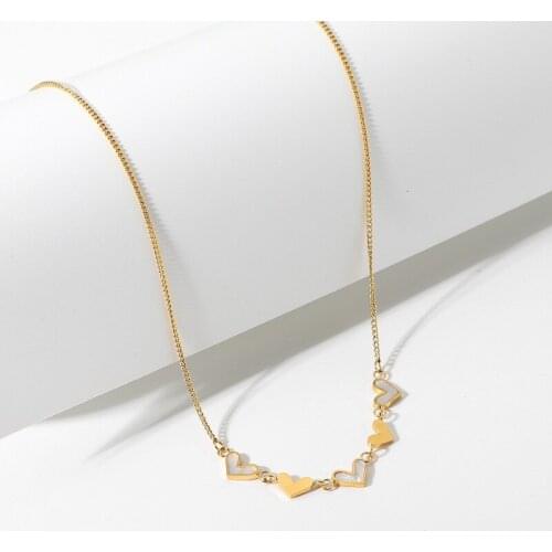 Minar Lovely Gold White Color Shell Love Heart Pendant Necklace for Women Ladies Alloy Thin Chain Necklace Cute Accessories