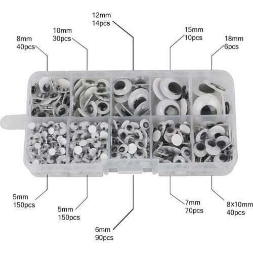 1 Set (600Pcs) 5mm-15mm Round Self-Adhesive Wiggly Google Eyes Plastic Cartoon Animal Doll Eyeballs Eyes Dolls Accessories