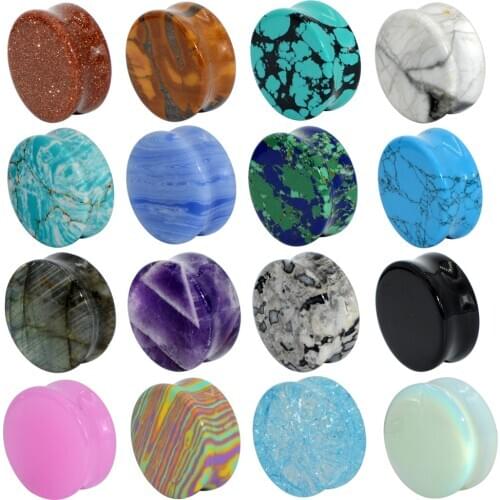 1 Pair Opalite Stone Ear Plug Sadde Gauges PIercing Ear Stretchers Expander Earring Earlets Body Jewelry