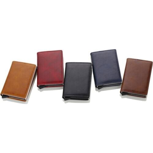 1 Piece Pu Leather Cizicoco New Antitheft Credit Card Holder RFID Aluminium Business Card Holder Crazy Horse MIni Wallet
