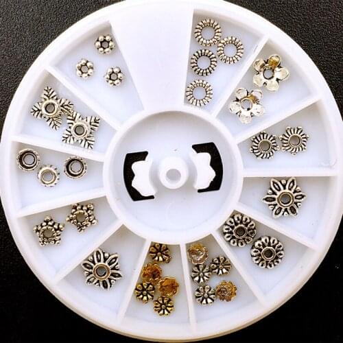 1pcs/lot Japan New 3D Nail Art Deco Metal Mixed Styles Nail Sticker Wheel Box Retro Flower DIY Nail Tools