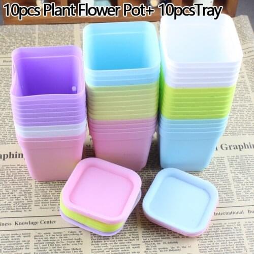 10pcs Plastic Flower Pots pot trays random colors Succulent plant Nursery Small Square Pot for Garden Home Flower Pots Pot tray