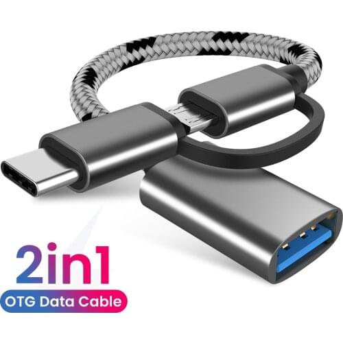 2 In 1 USB OTG Adapter Cable 17cm USB 3.0 To Type C Micro USB Data Sync Adapter For Huawei Xiaomi For Macbook Nylon Braid Wire