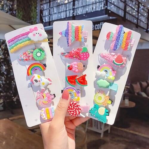 6PCS/Set New Girls Cute Colorful Cartoon Hairpins Children Sweet Hair Clips Barrettes Headband Kids Fashion Hair Accessories