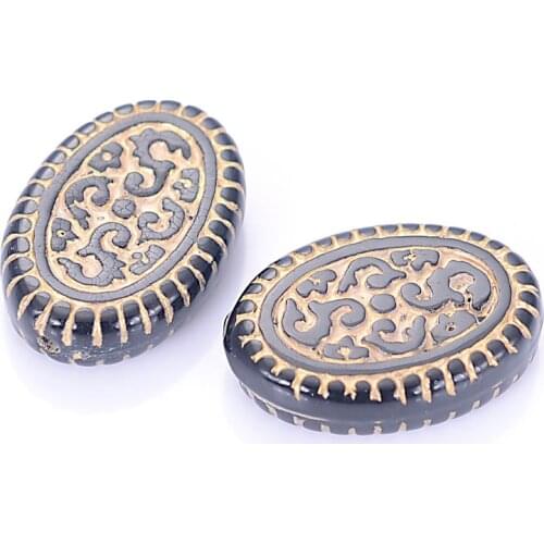 35x 7x18x26mm Acrylic Flat Oval Antique Design Beads With Gild Gold Lined Loose Beads For Jewelry Making Supplies