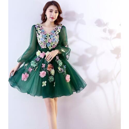 Free ship green/blue petal flowers tutu lovely sleeve short lolita dress/fairy/stage performance cosplay