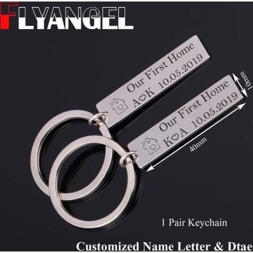 2PC Customized Date Keychain Engraved Our First Home House Keyring Couples Housewarming Gifts lovely Gift For New Home Owners