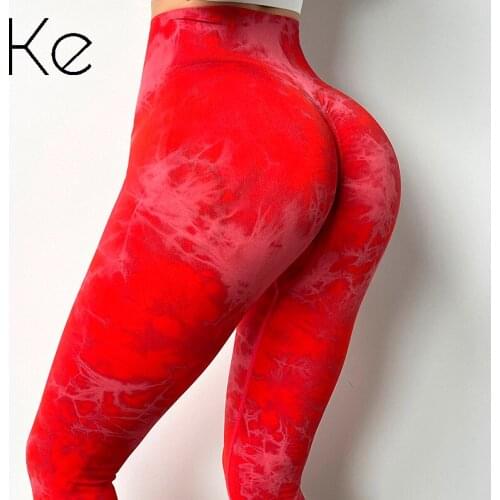 KE New tie-dye pants fitness yoga training pants womens running sports night reflective quick-drying peach hip tights