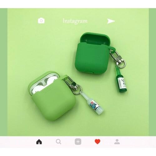 Korean Beer Bottle Keychain For AirPods Case Silicone Soft Bluetooth Earphone Case For Apple AirPods Headphone Protective Cover