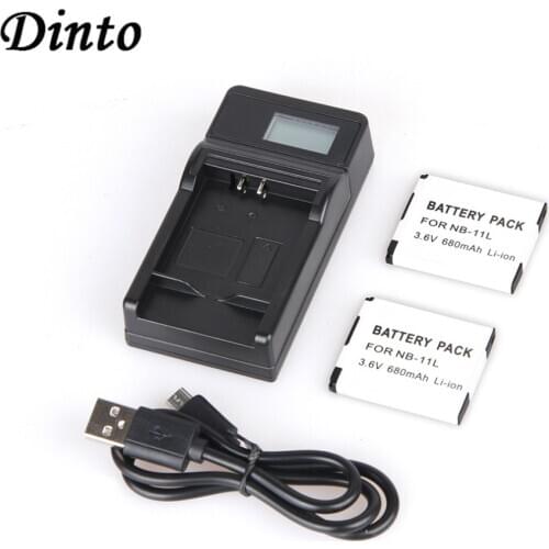 DINTO 2pcs NB-11L NB11L NB 11L Rechargeable Battery + LCD Display USB Charger for Canon A2300 A2400IS A2600 A3400IS