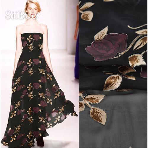 France style elegant wine red floral burnout brocade silk fabric for dress black natural silk tissu cloth tecidos fabrc SP5270