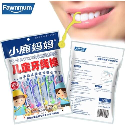 Fawnmum100 PcsChildrens single standalone dental floss stickPlasticToothpicks Dental Floss Oral Hygiene for CleaningInterdental