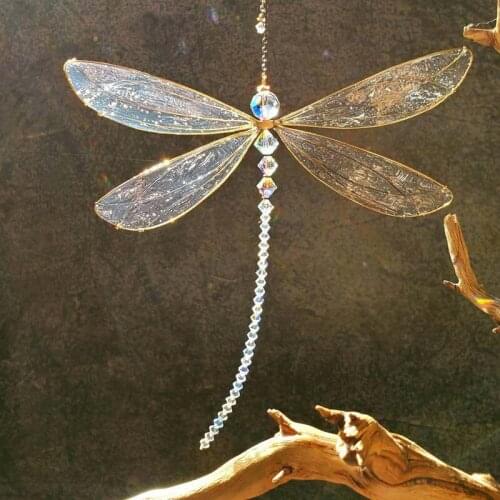 Dragonfly Crystal Suncatcher with Beads Window Hanging Ornament Wedding Cars Window Decor XH8Z