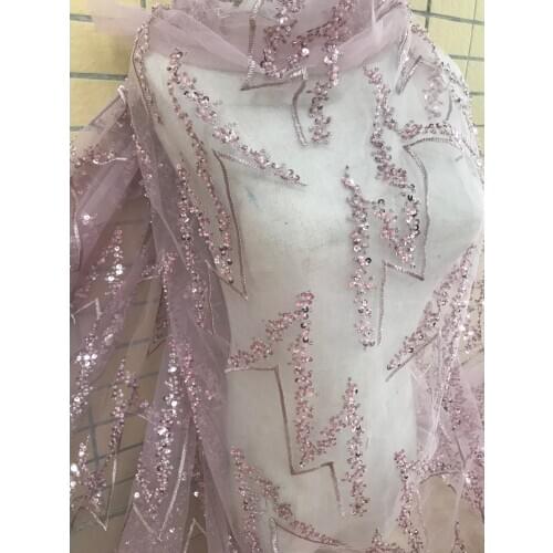 Hot Sale french lace with sequins 5yards/lot african feather lace fabric ZH-98525 high quality african tulle lace