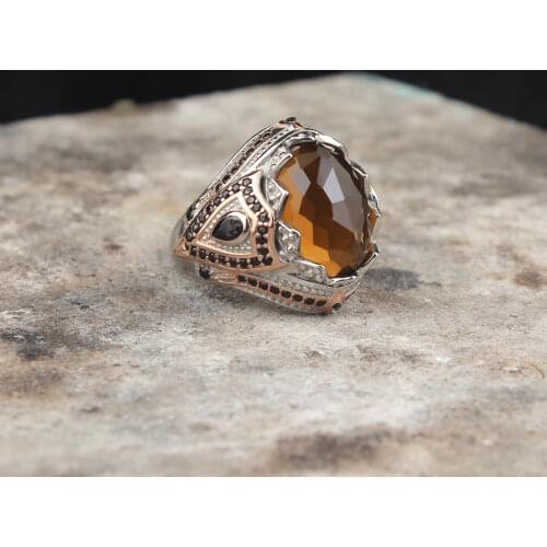 925 Sterling Silver Smoky Quartz Stone Men Ring, Quartz Gemstone Silver Ring, Vintage Style Silver Ring, Smokey Quartz Ring