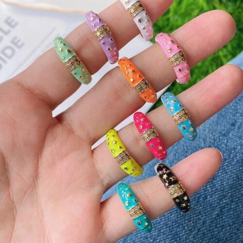 10PCS, 2021 New Fashion Colorful Enamel Rings For Women Cute Gold Ring Vintage Boho finger Jewelry Gifts