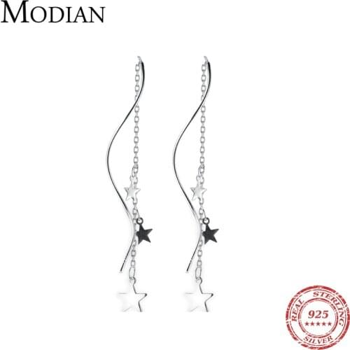 Modian Classic Real 925 Sterling Silver Swing Full Stars Line Drop Earrings For Women Dangle Ear Fashion Silver Fine Jewelry