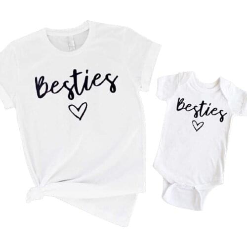 Besties Outfits Summer Family Matching T-shirt White lovely Mom Dad Kids Me Baby Outfit Mother Daughter Son Girl Boys Clothes