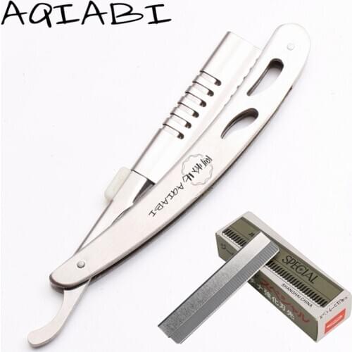 Stainless Steel Salon Sharp Barber Razor Blade Hair Cut Razors Cutting Thinning Knife Hairdresser Tool 1Pcs + 10 Blades A6103
