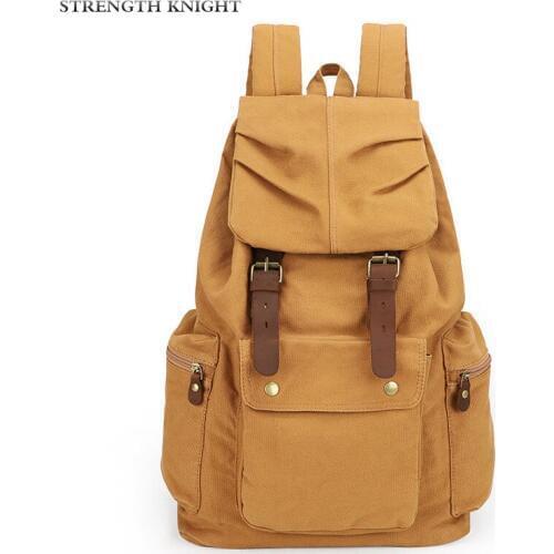 New Vintage Leather Military Shoulder Bags Men Women Backpack school bag Fashion Unisex Rucksack Casual Canvas Travel Bags