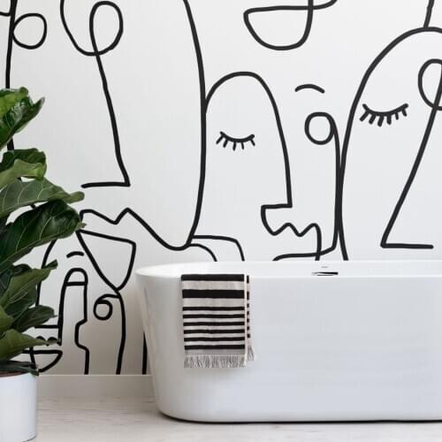 Bacaz Self-adhesive Large Face Line Drawing Wallpaper Mural for Bathroom Canbinet Baground Removable Portrait 3D Wall paper