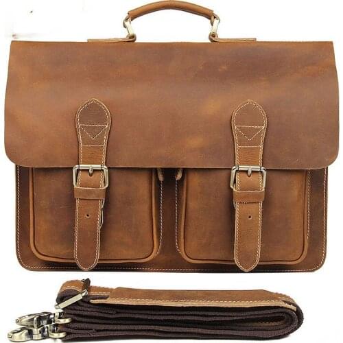 Bag Crazy Horse Leather Laptop hide Maletines Genuine Bag Men Messenger Male Men Briefcase Hombre Cuero Vintage Leather