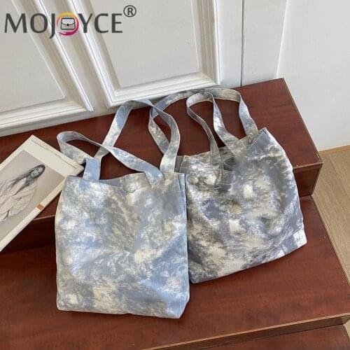 Versatile Retro Soft Canvas Bag Shopping Bag Foldable Fashion Women Tie Dye Printing Canvas Large Capacity Tote Handbags