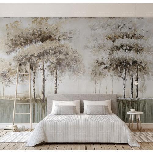 Paint Trees Reflectio Forest Wallpaper Mural 3d Wall Photo Mural for Bedroom Sofa Background 3d Forest Wall paper 3d Wall Murals