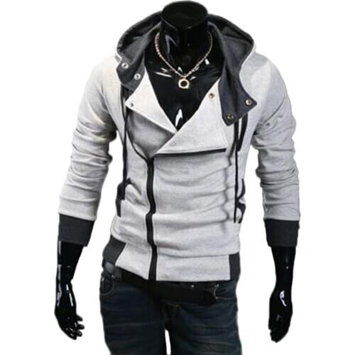 Sweatshirts Plus Size Men Long Sleeve Diagonal Zipper Drawstring Hood Loose Sports Coat