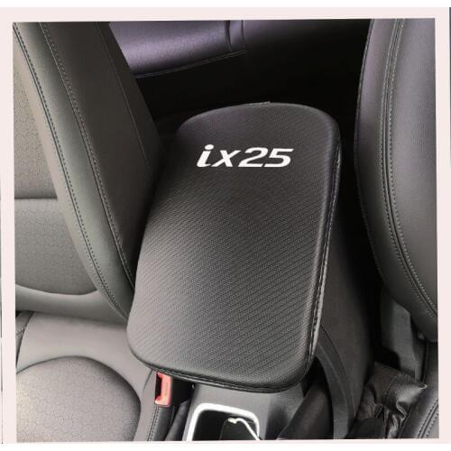 Carbon Fiber Texture Pu Leather Car Armrest Storage Protection Cushion For Hyundai Ix25
