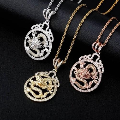 Vintage Cubic Zircon Dragon Pendant Necklaces For Women Men Chinese Style Hip Hop Animal Jewelry Dropshipping