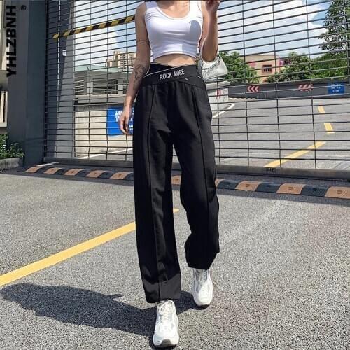 YHLZBNH Womens Casual Jogger High Waist Loose Streetwear Pants Criss Cross Letter Print Loose Fit Full Length Sweatpants