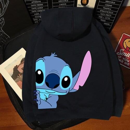 Disney sweatshirt chic stitching little monster cartoon print hoodie pullover couple unisex womens sweatshirt pocket top kawaii