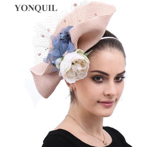 Lady Women Fascinators Mesh Flower Hair Clip Feather Hat Wedding Party Bridal New Bride Wedding Fashion Headwear Chic Fascinator